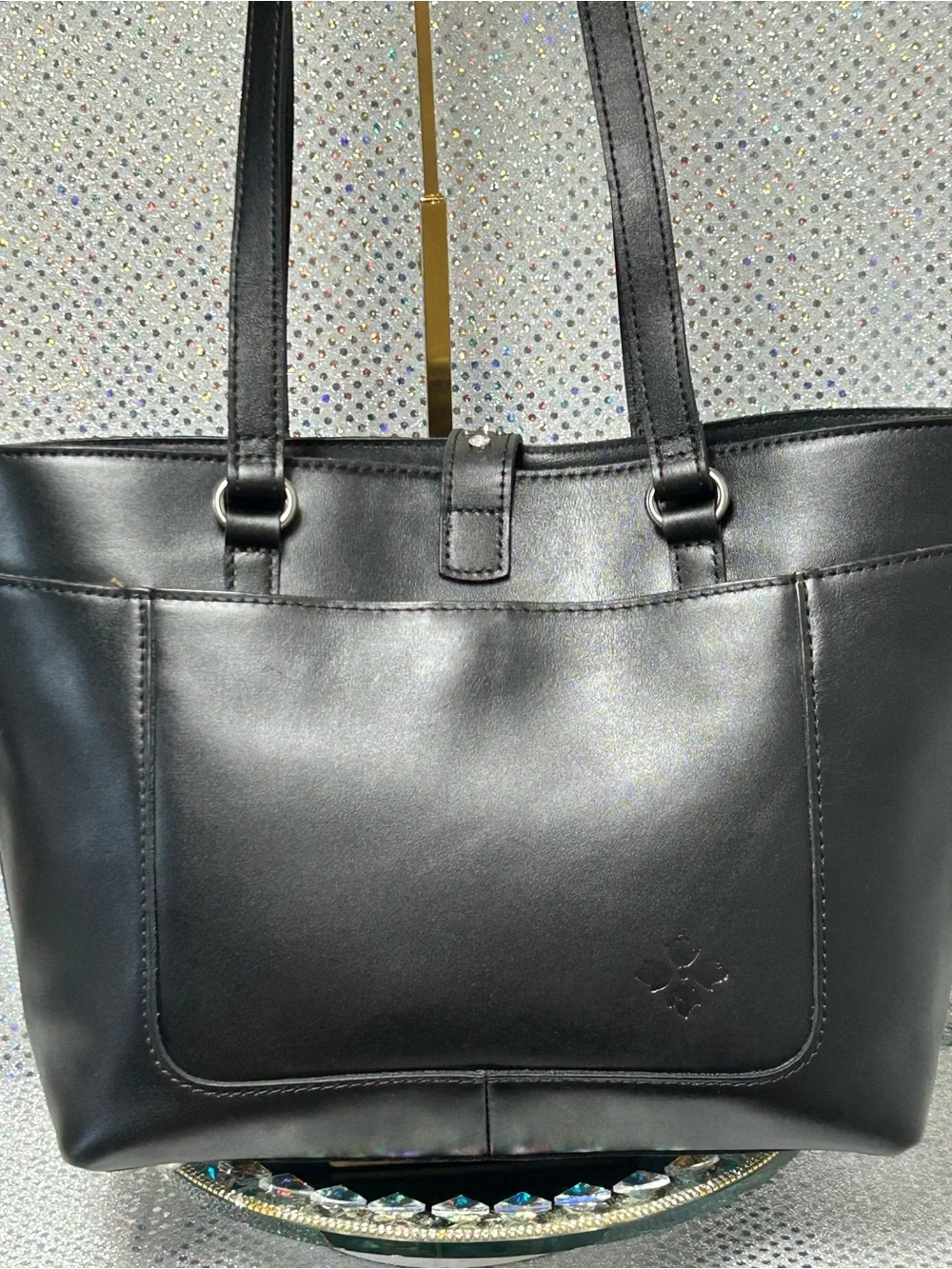 Patricia Nash Black Leather Embroidered Noto Tote Bag